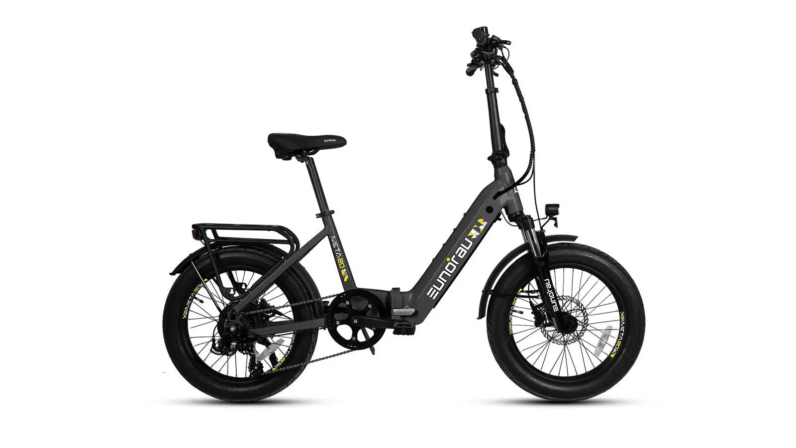 META20 1.0 City e-bike by EUNORAU, matte gray frame, front suspension, rear rack on Tampa Home & Garden Store