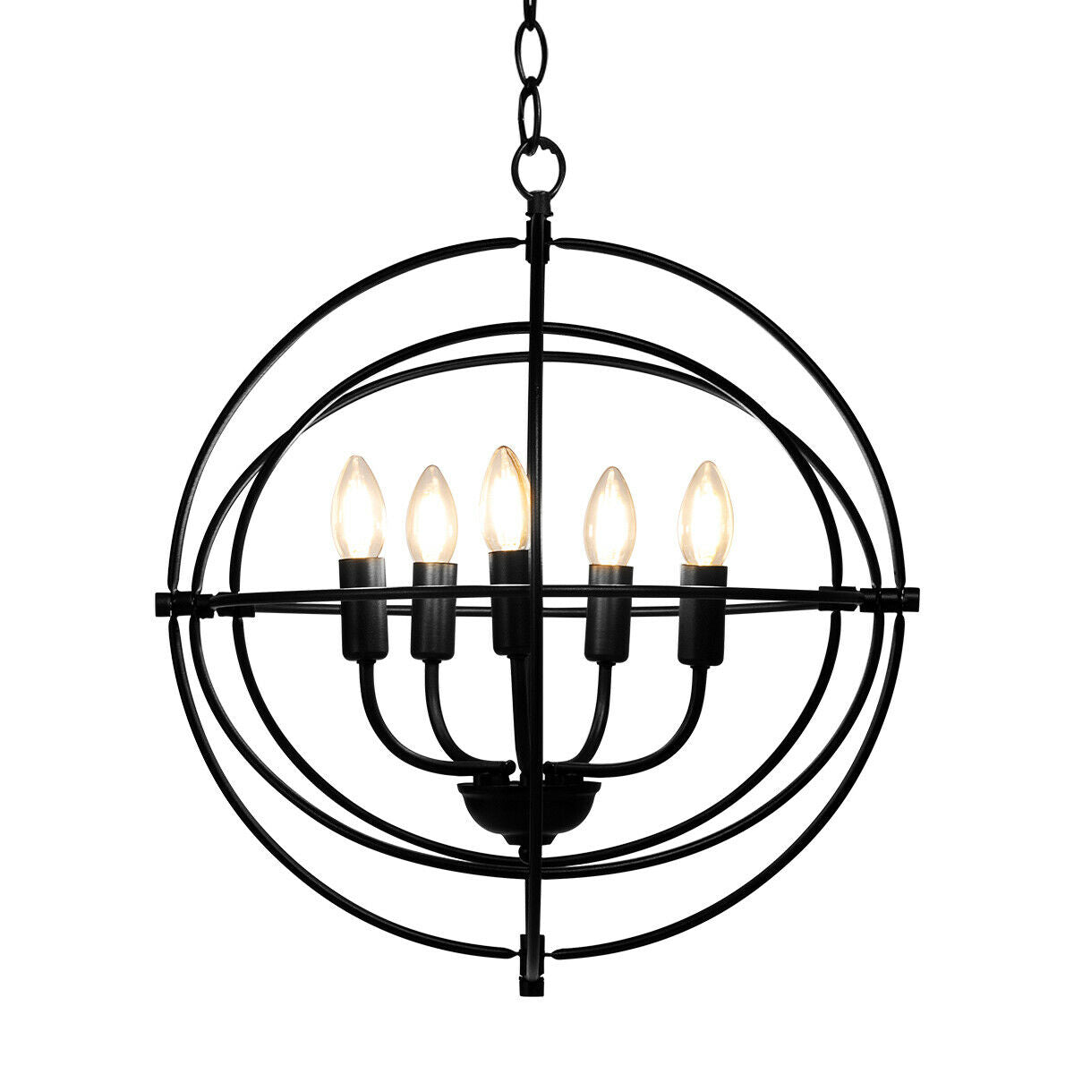 Candelabro metálico de 5 luces de 20 pulgadas con anillos entrelazados pivotantes