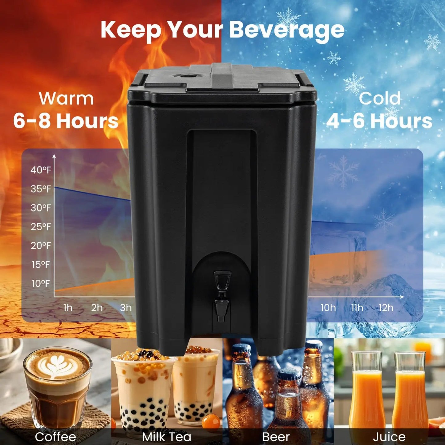 13.2 Gal Insulated Beverage Dispenser with Faucet
