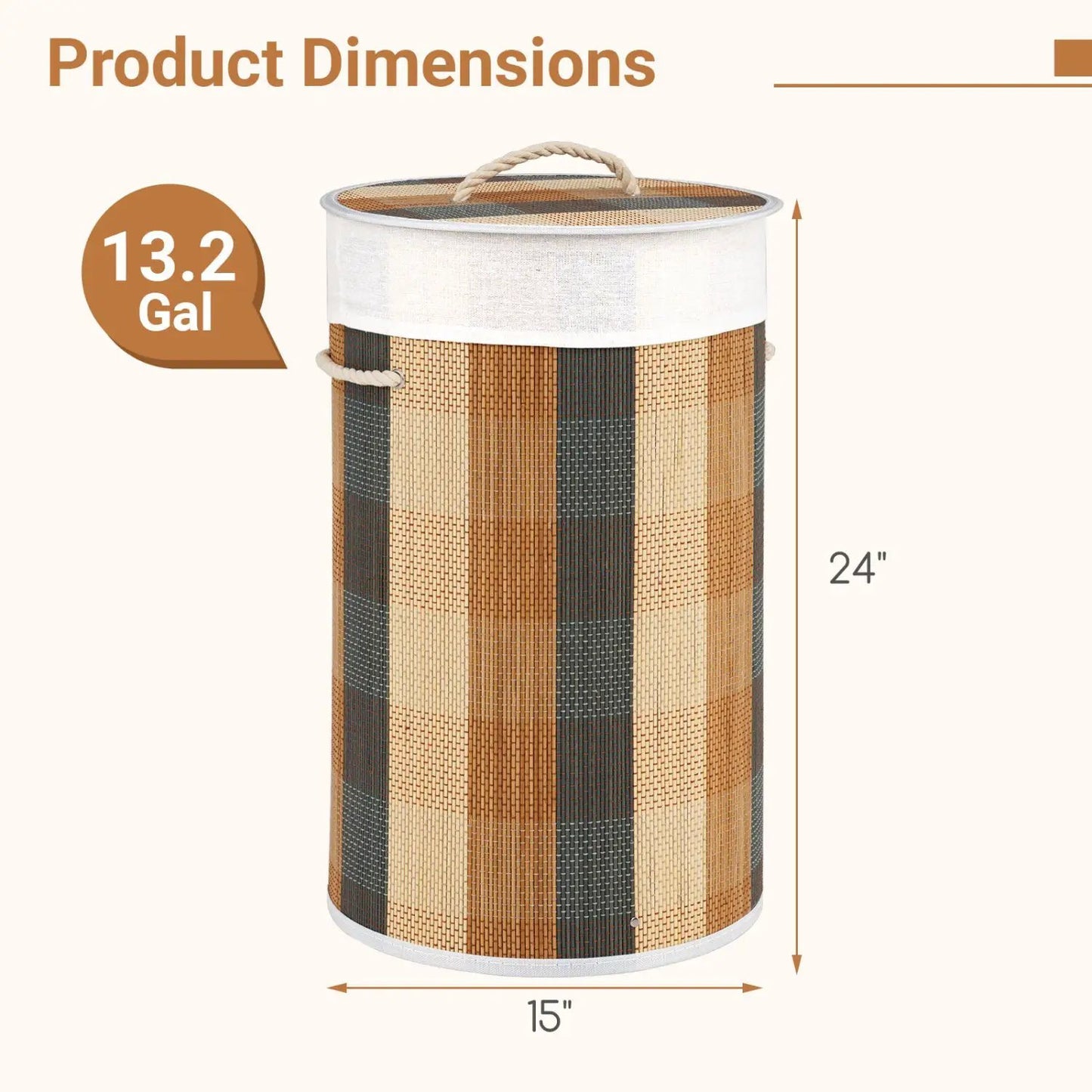 13.2 Gallon Bamboo Laundry Hamper With Liner