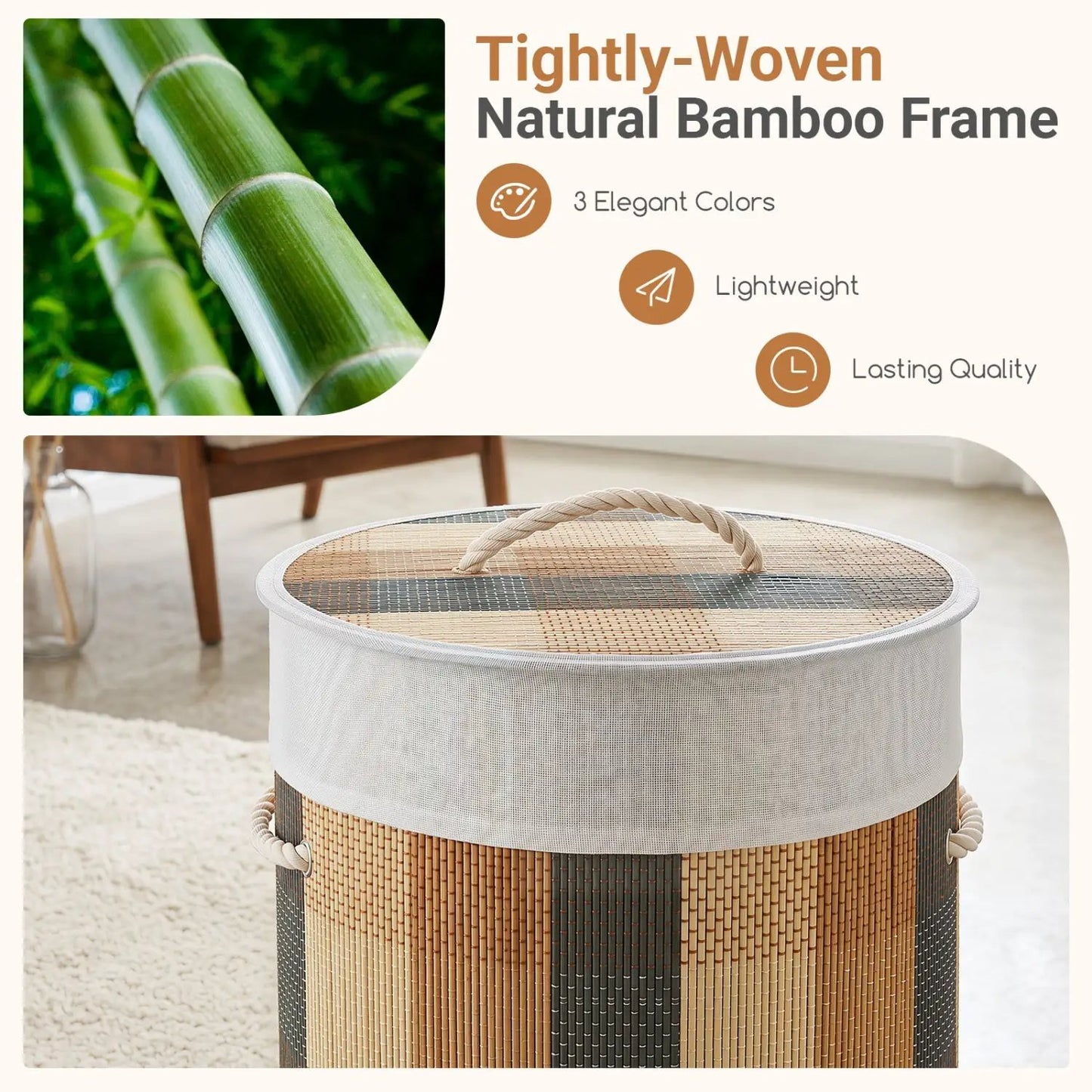 13.2 Gallon Bamboo Laundry Hamper With Liner