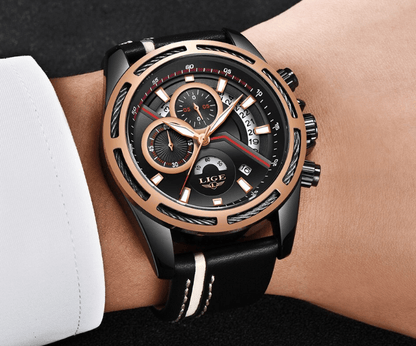 Men's Waterproof Quartz Watch with Leather Strap