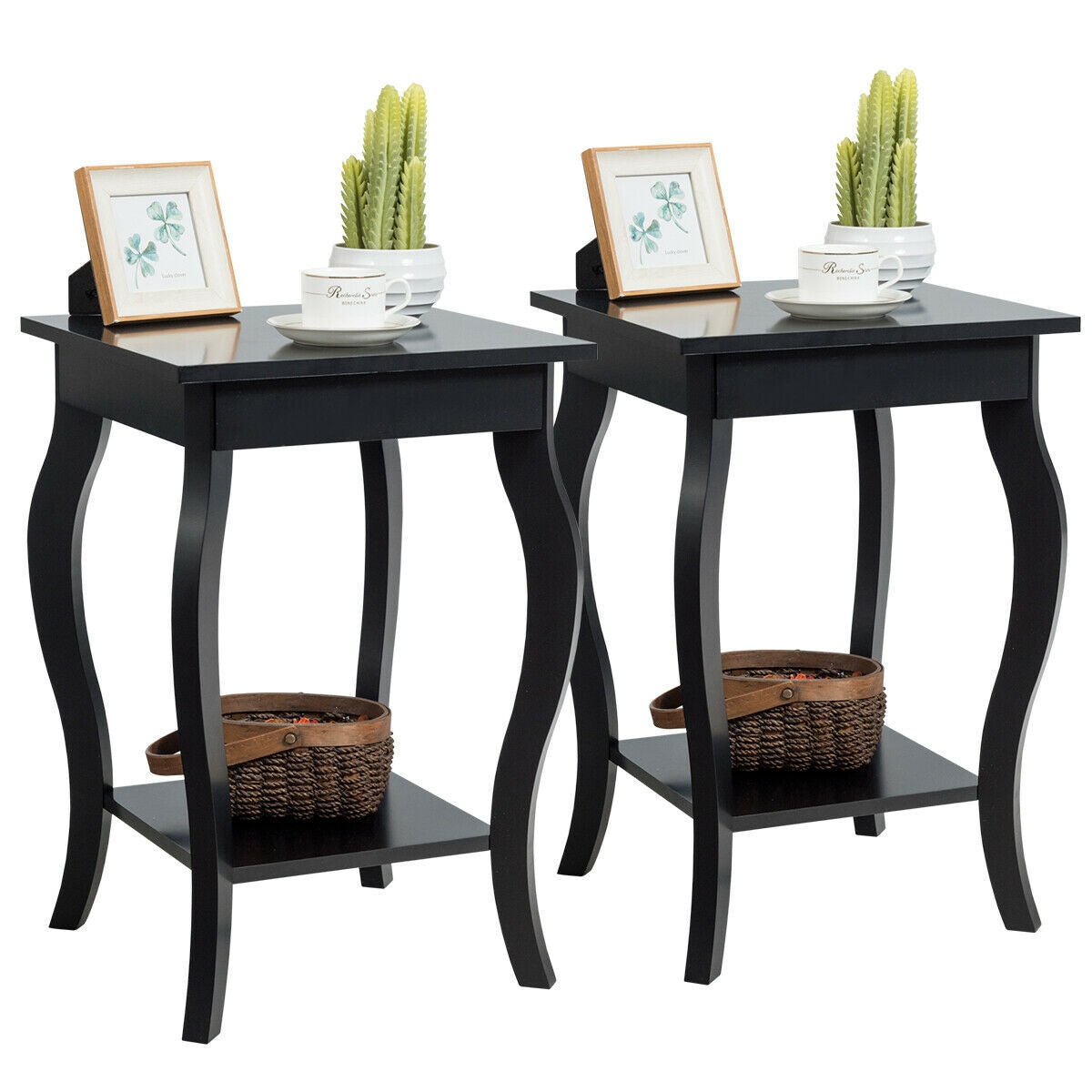 Set of 2 Accent Side Tables with Shelf