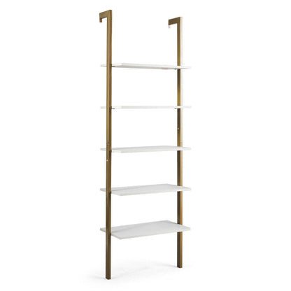 5-Tier Wood Look Ladder Shelf with Metal Frame for Home-Black