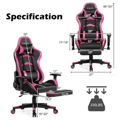 Sillón de masaje para videojuegos con reposapiés - rosa
