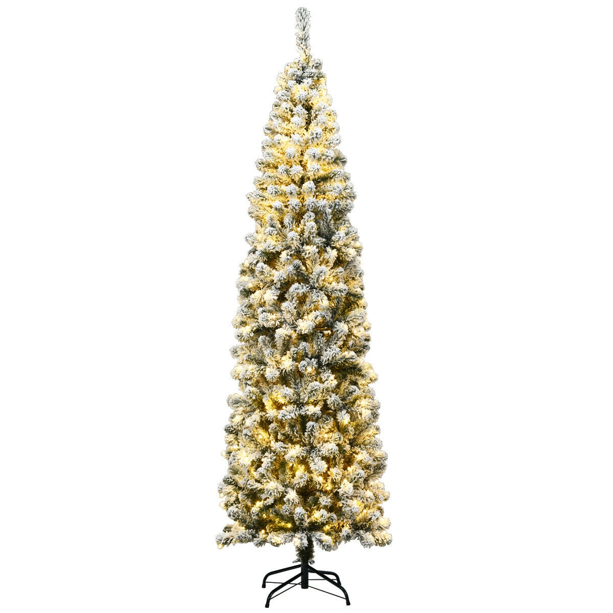 7.5 ft pre-lit snow-flocked pencil Christmas tree with warm white LEDs DirectDeals on Tampa Home & Garden Store
