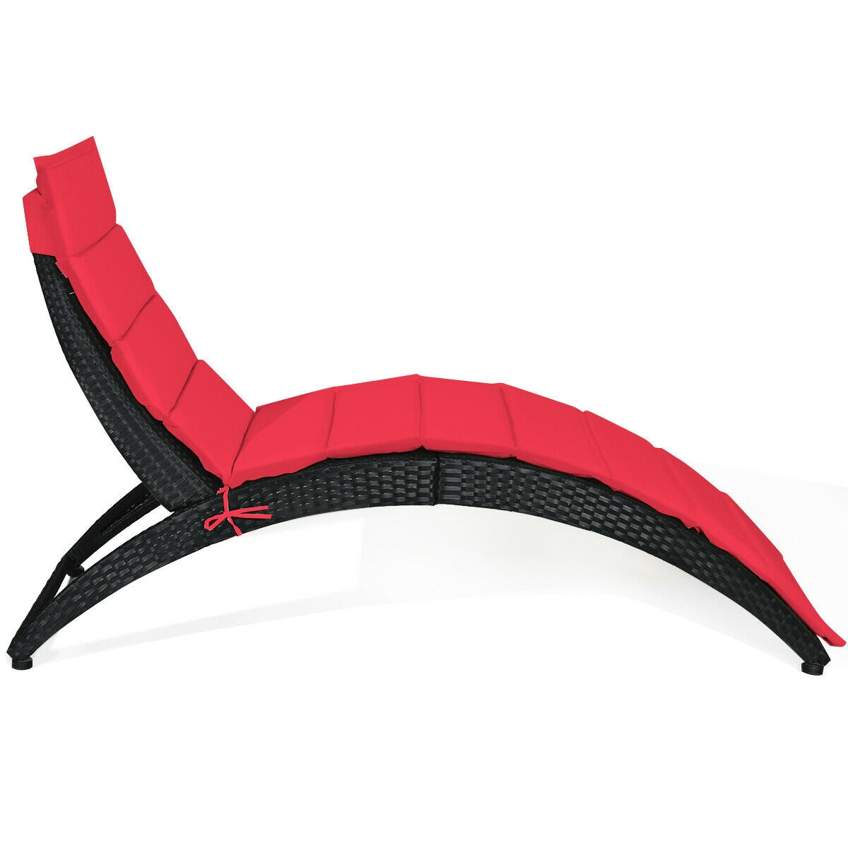 Tumbona plegable de mimbre para patio con cojín - Rojo
