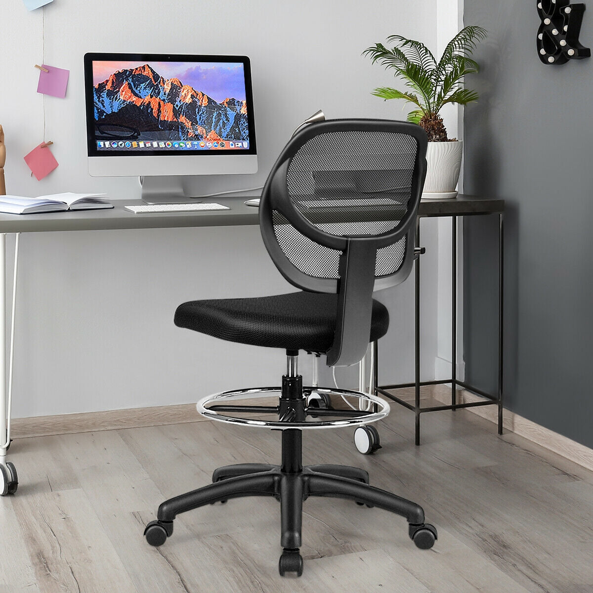 Silla de oficina de dibujo con respaldo medio de malla y altura ajustable