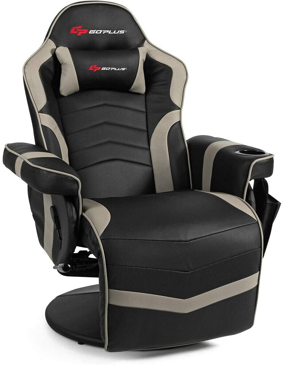 Ergonomic High Back Massage Gaming Chair with Pillow-Pink