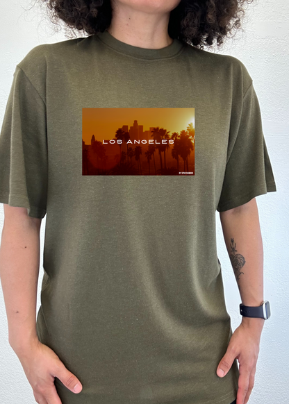 Los Angeles graphic men's short sleeve t-shirt olive green bamboo viscose/cotton by Spun Bamboo on Tampa Home & Garden Store