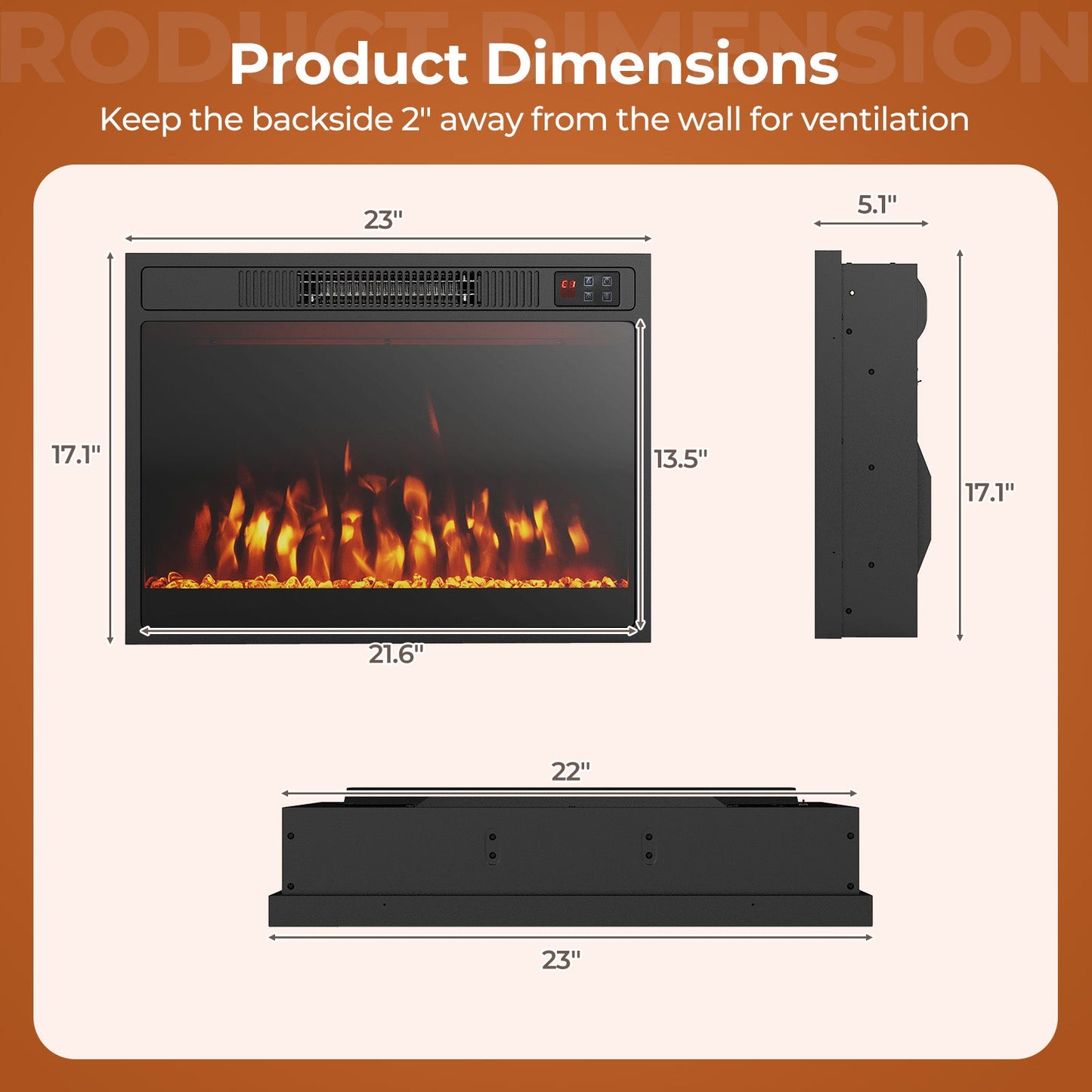 Electric Fireplace Heater with Flame Color