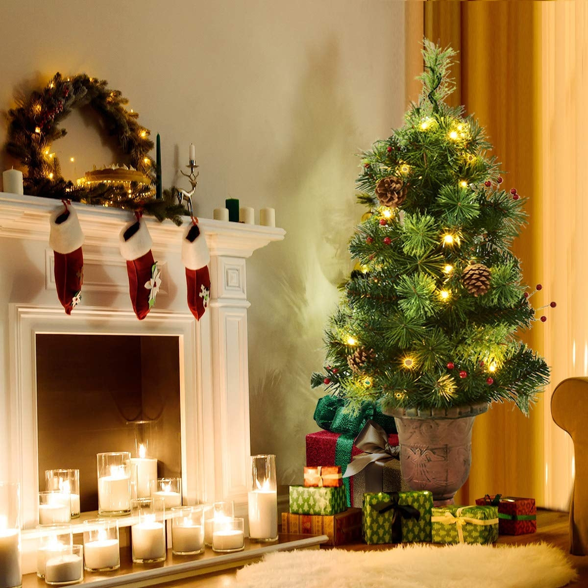 LED Christmas Tree with Red Berries Pine Cones DirectDeals, green artificial tree in pot on Tampa Home & Garden Store