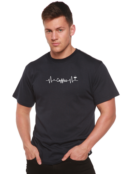 Heartbeat Coffee unisex bamboo/cotton graphic T-shirt black, Spun Bamboo brand mens tee on Tampa Home & Garden Store