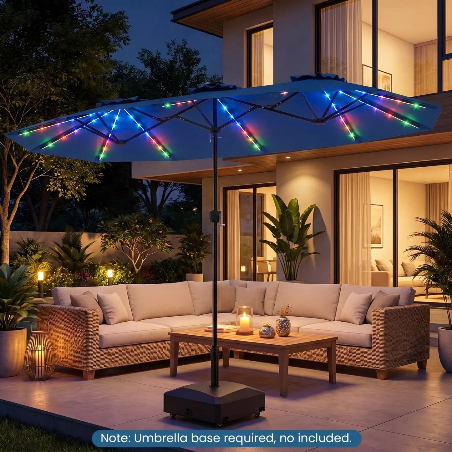 13 Ft Double Sided Patio Umbrella With Led Lights