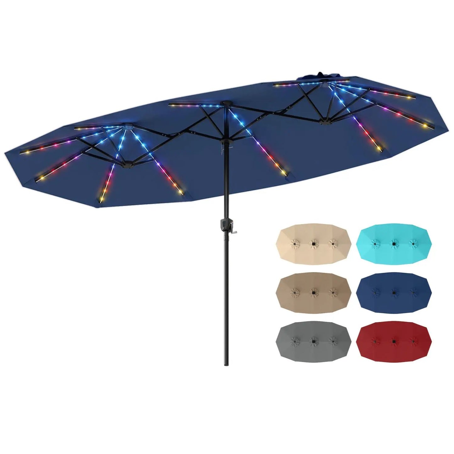 13 Ft Double Sided Patio Umbrella With Led Lights