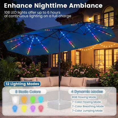 13 Ft Double Sided Patio Umbrella With Led Lights
