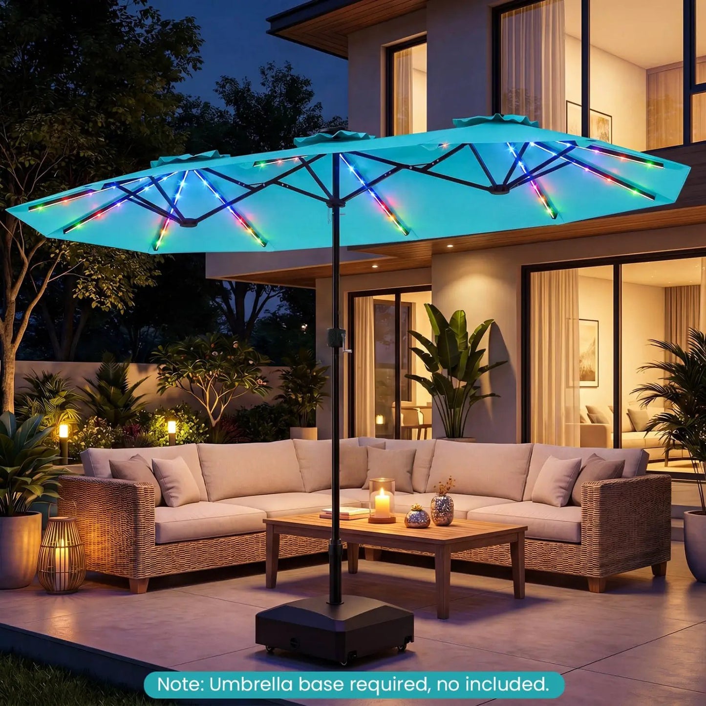 13 Ft Double Sided Patio Umbrella With Led Lights