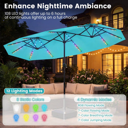 13 Ft Double Sided Patio Umbrella With Led Lights