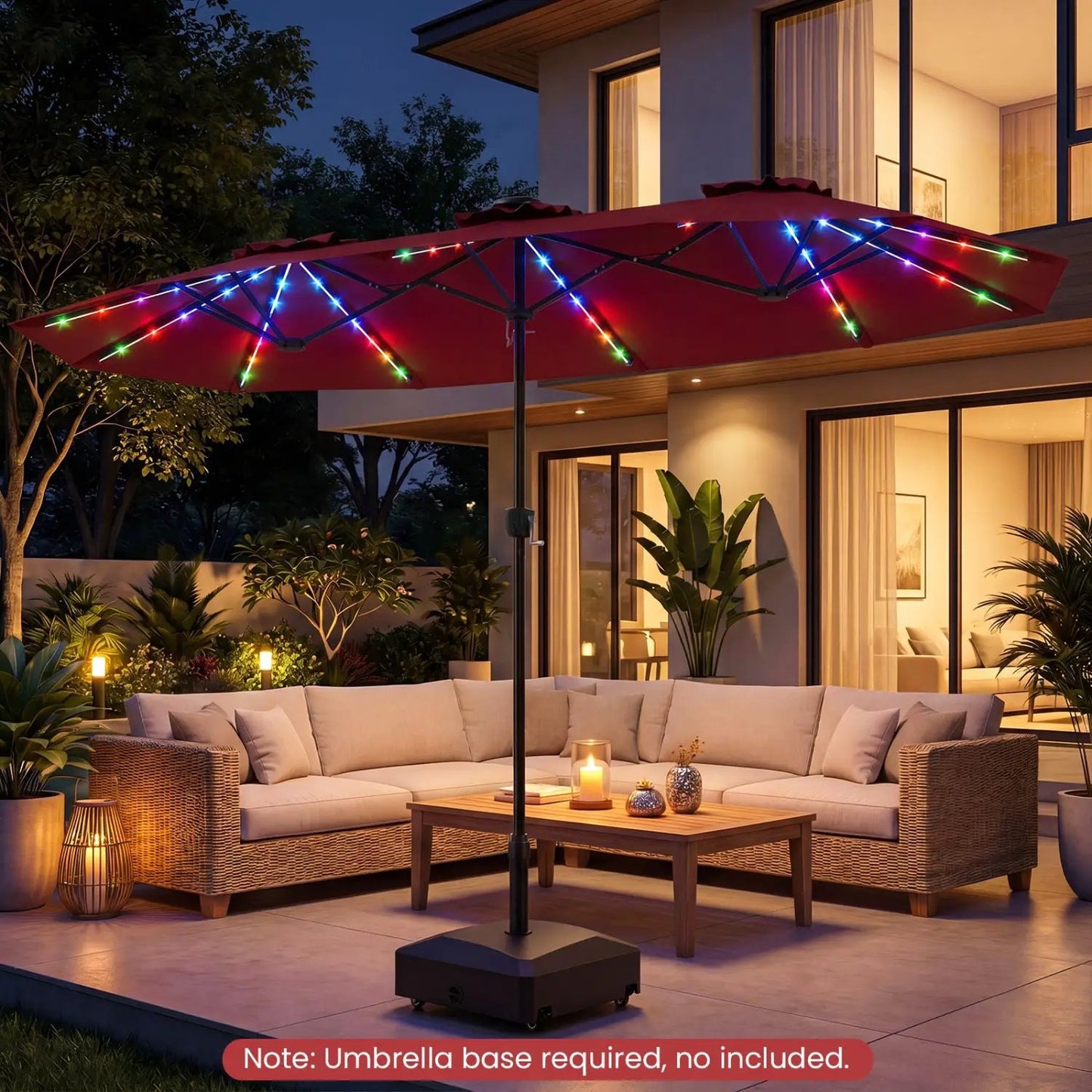 13 Ft Double Sided Patio Umbrella With Led Lights