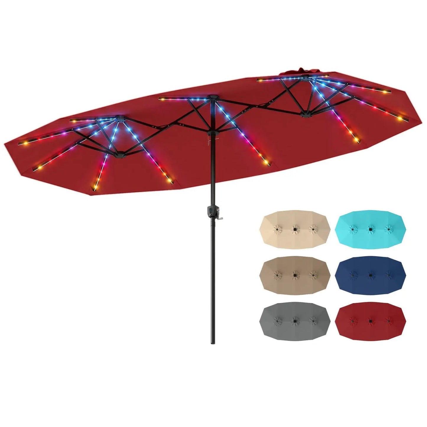 13 Ft Double Sided Patio Umbrella With Led Lights