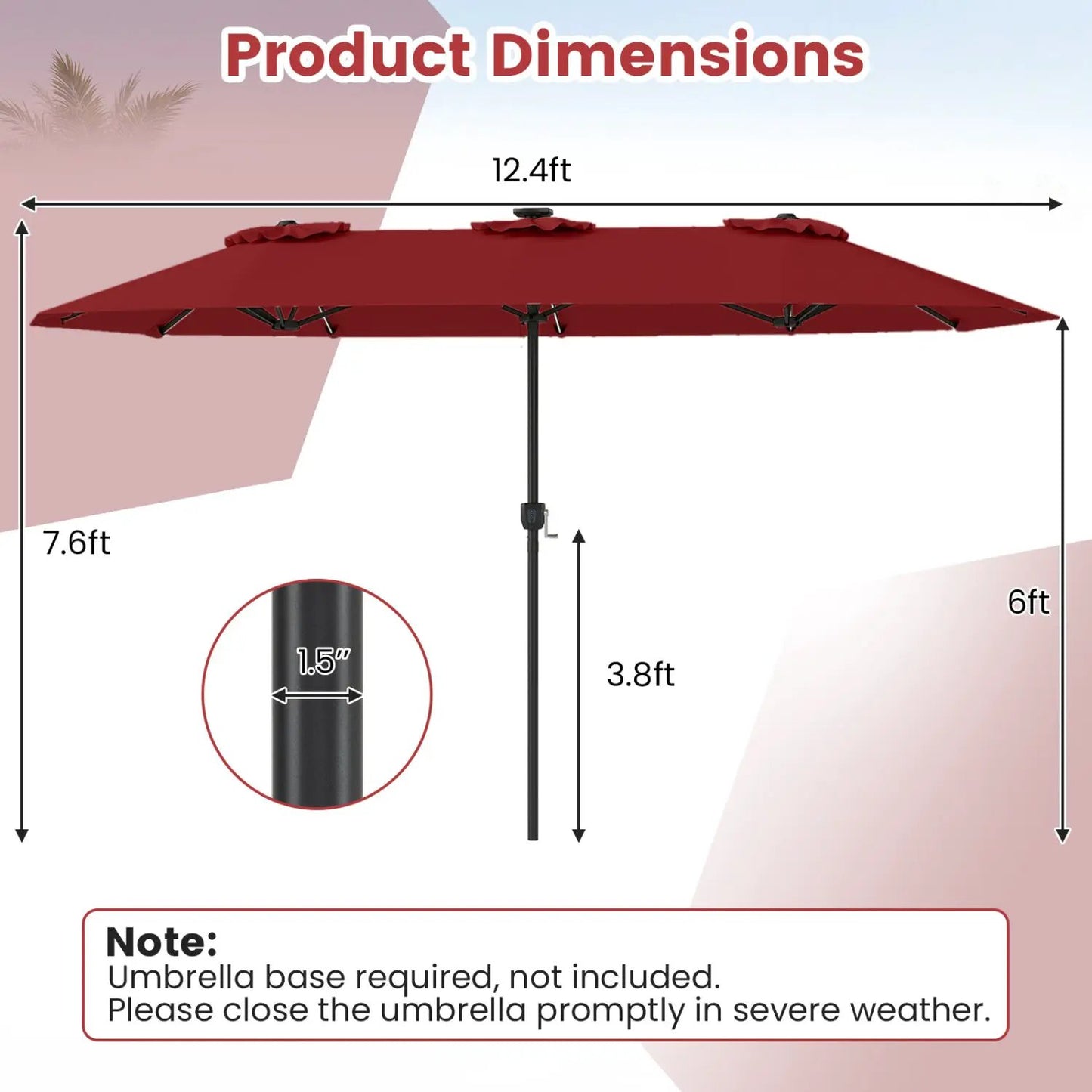 13 Ft Double Sided Patio Umbrella With Led Lights
