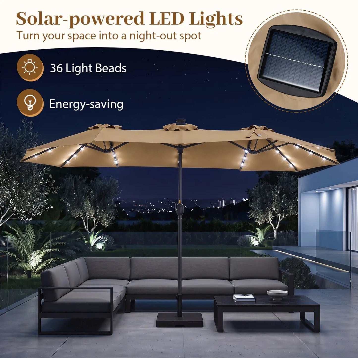 13 Ft Double-Sided Patio Umbrella with 36 LEDs