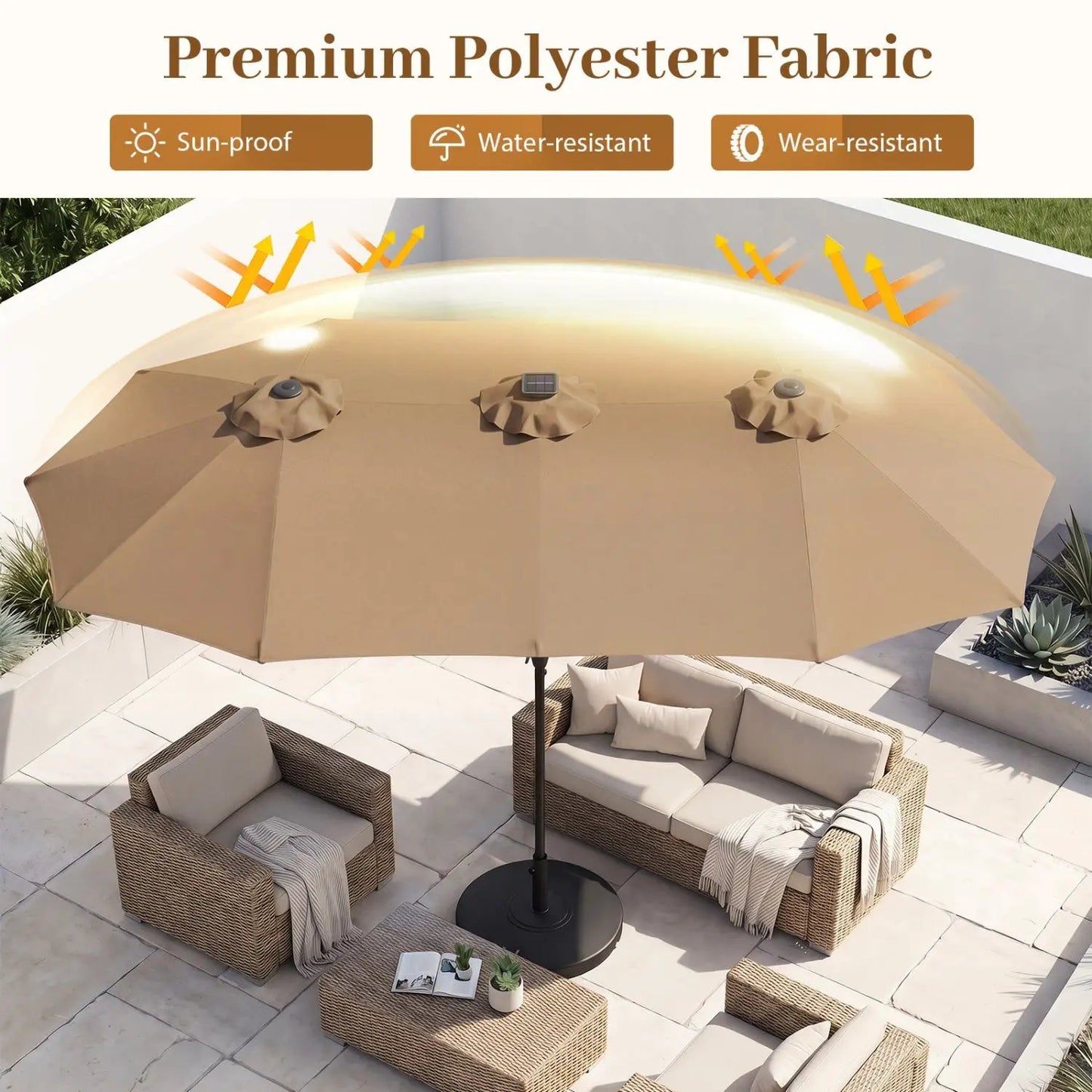 13 Ft Double-Sided Patio Umbrella with 36 LEDs