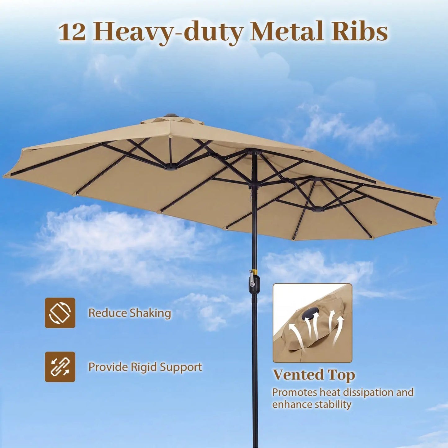 13 Ft Double-Sided Patio Umbrella with 36 LEDs