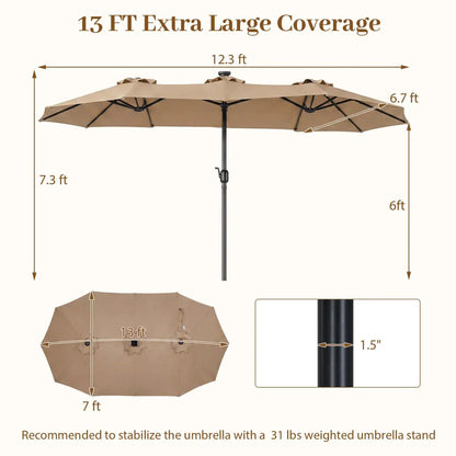 13 Ft Double-Sided Patio Umbrella with 36 LEDs