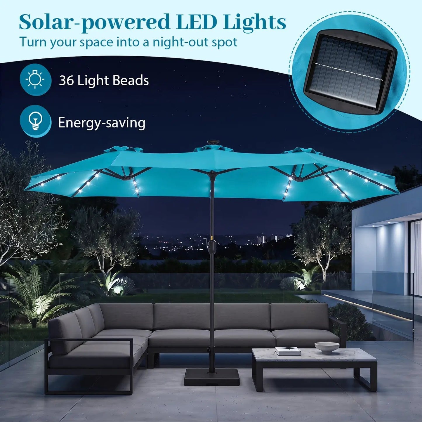 13 Ft Double-Sided Patio Umbrella with 36 LEDs
