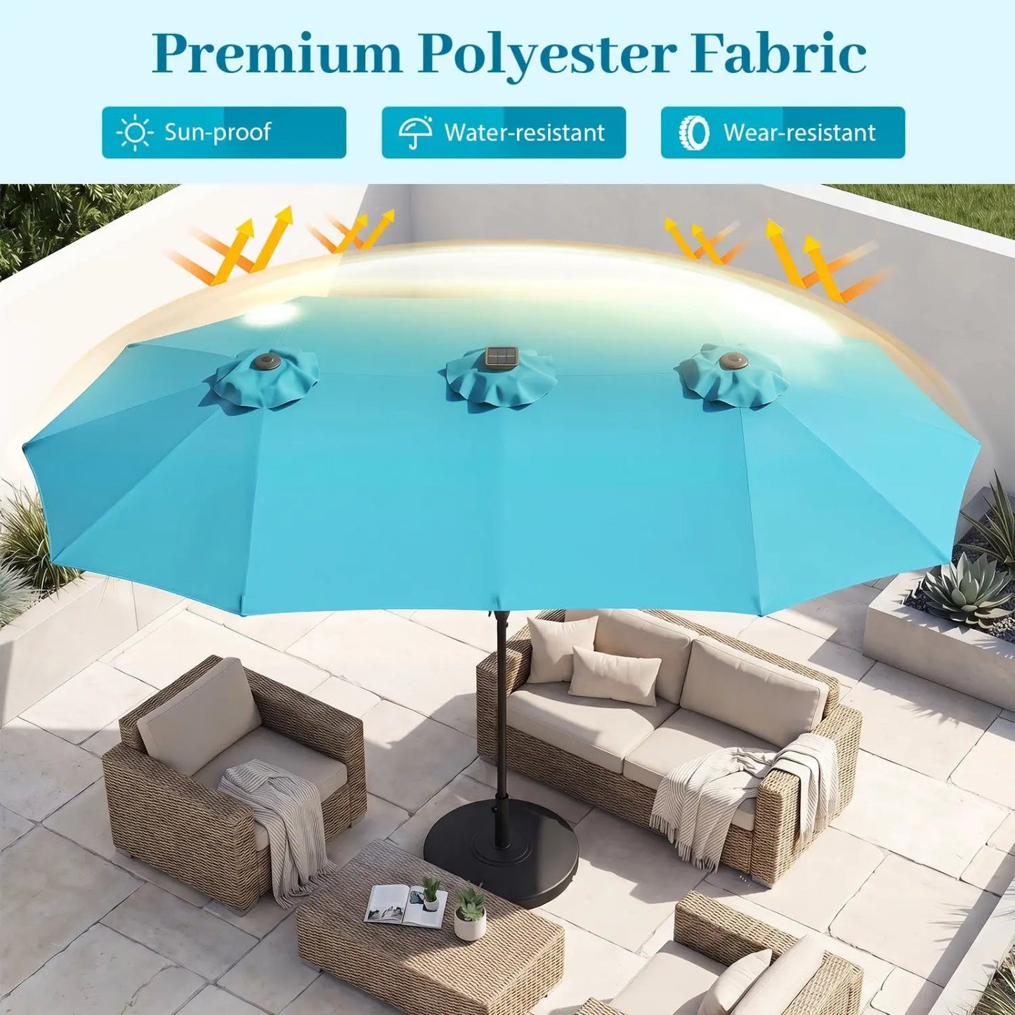 13 Ft Double-Sided Patio Umbrella with 36 LEDs