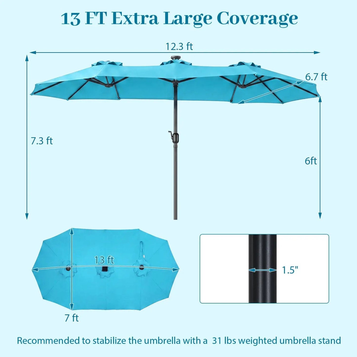 13 Ft Double-Sided Patio Umbrella with 36 LEDs