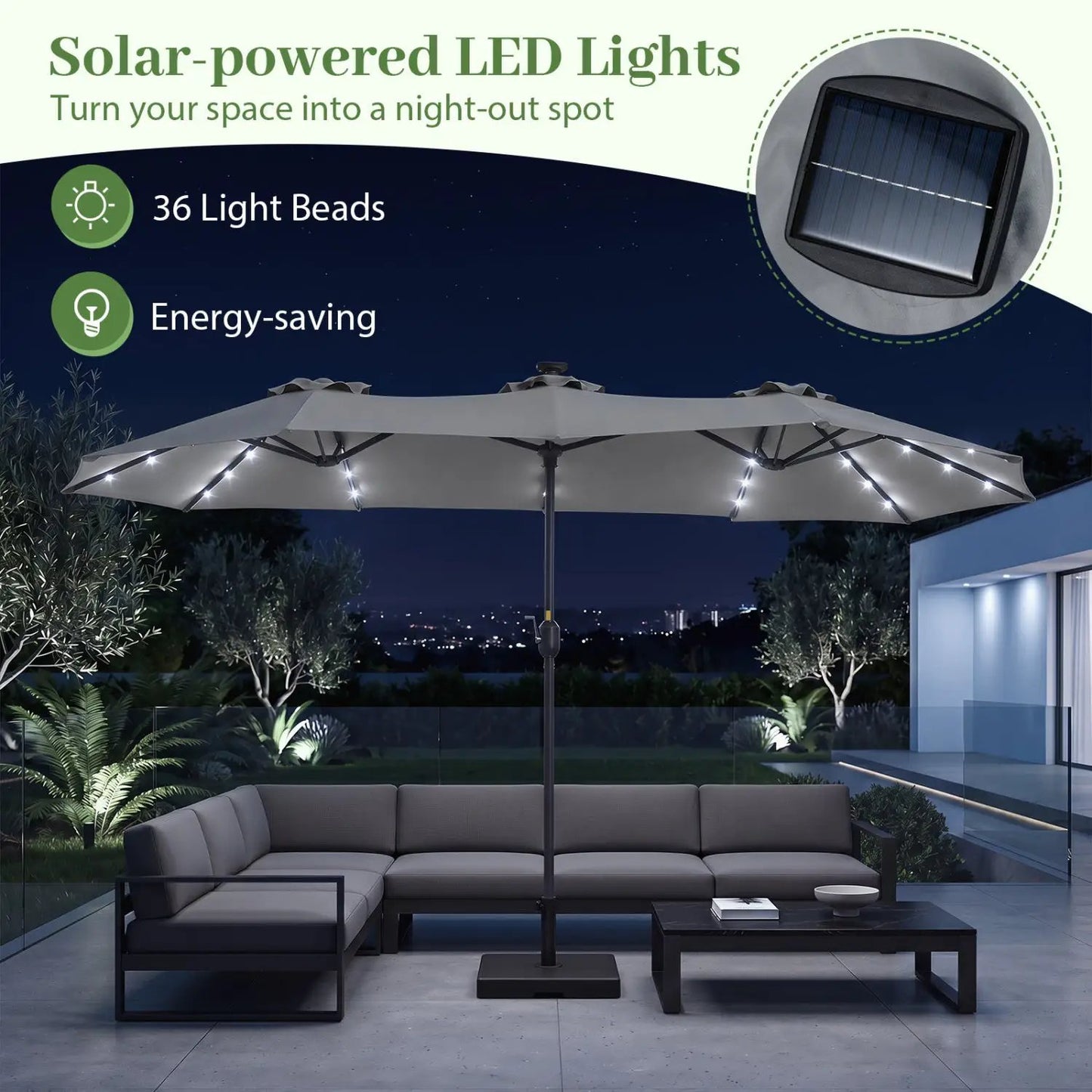 13 Ft Double-Sided Patio Umbrella with 36 LEDs