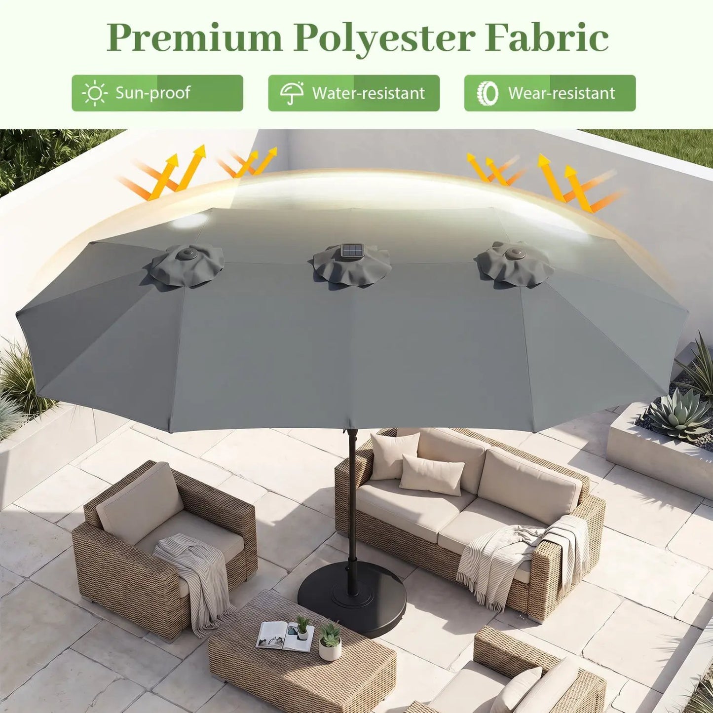 13 Ft Double-Sided Patio Umbrella with 36 LEDs