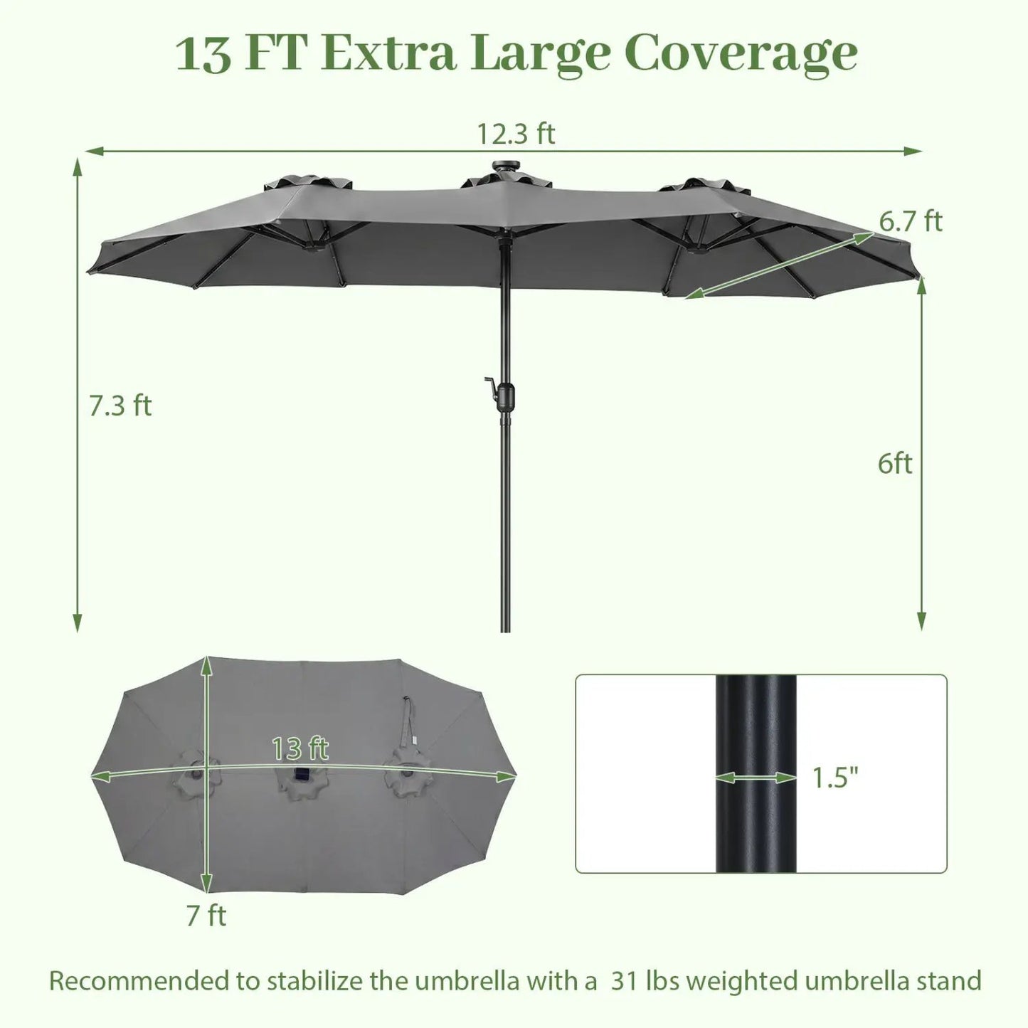 13 Ft Double-Sided Patio Umbrella with 36 LEDs