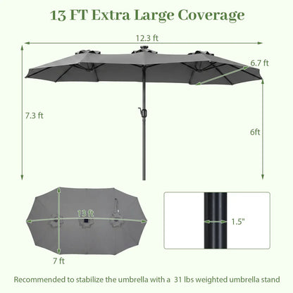 13 Ft Double-Sided Patio Umbrella with 36 LEDs