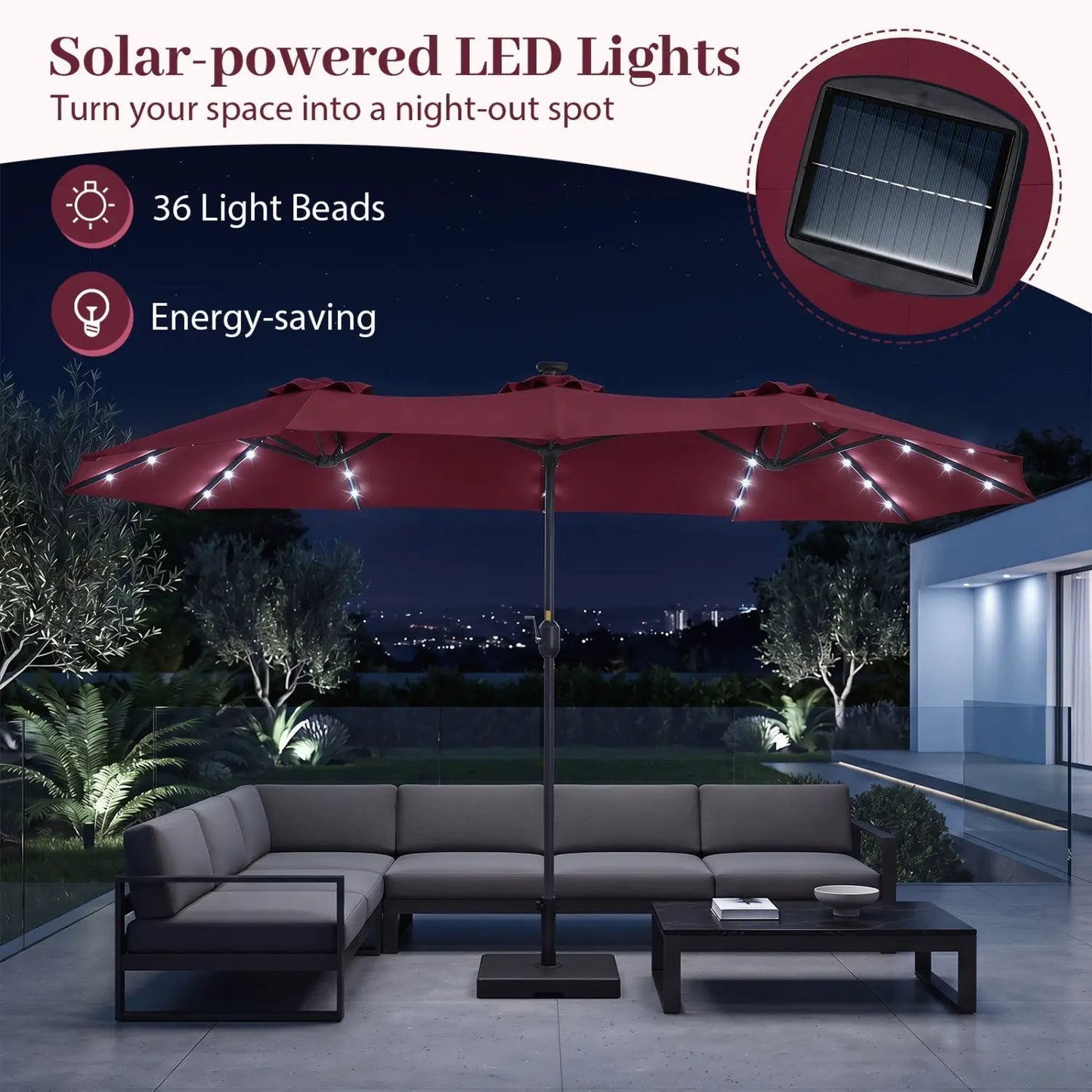 13 Ft Double-Sided Patio Umbrella with 36 LEDs