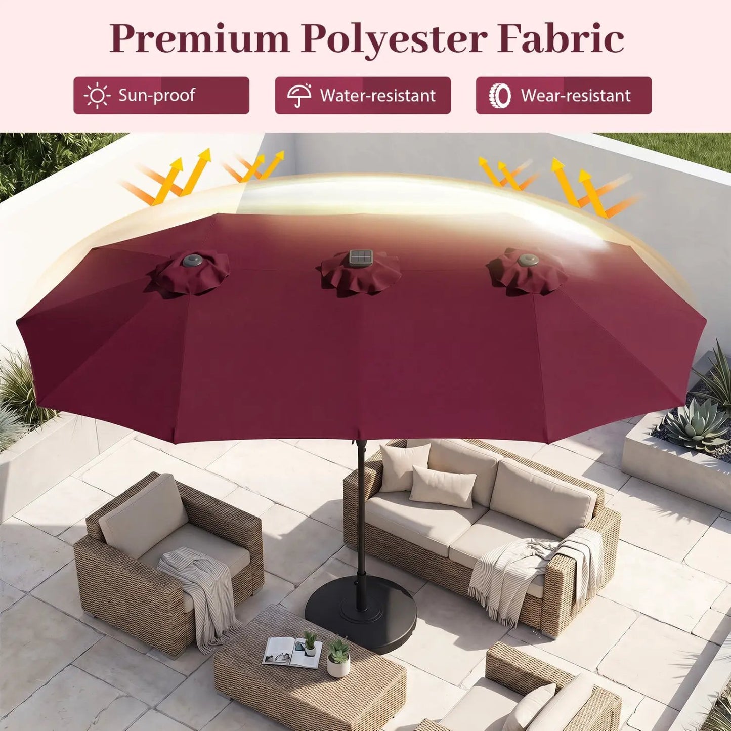 13 Ft Double-Sided Patio Umbrella with 36 LEDs