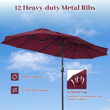 13 Ft Double-Sided Patio Umbrella with 36 LEDs