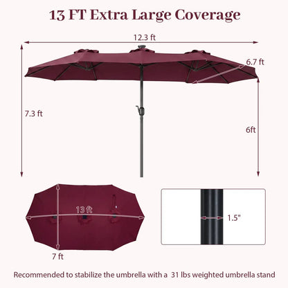 13 Ft Double-Sided Patio Umbrella with 36 LEDs