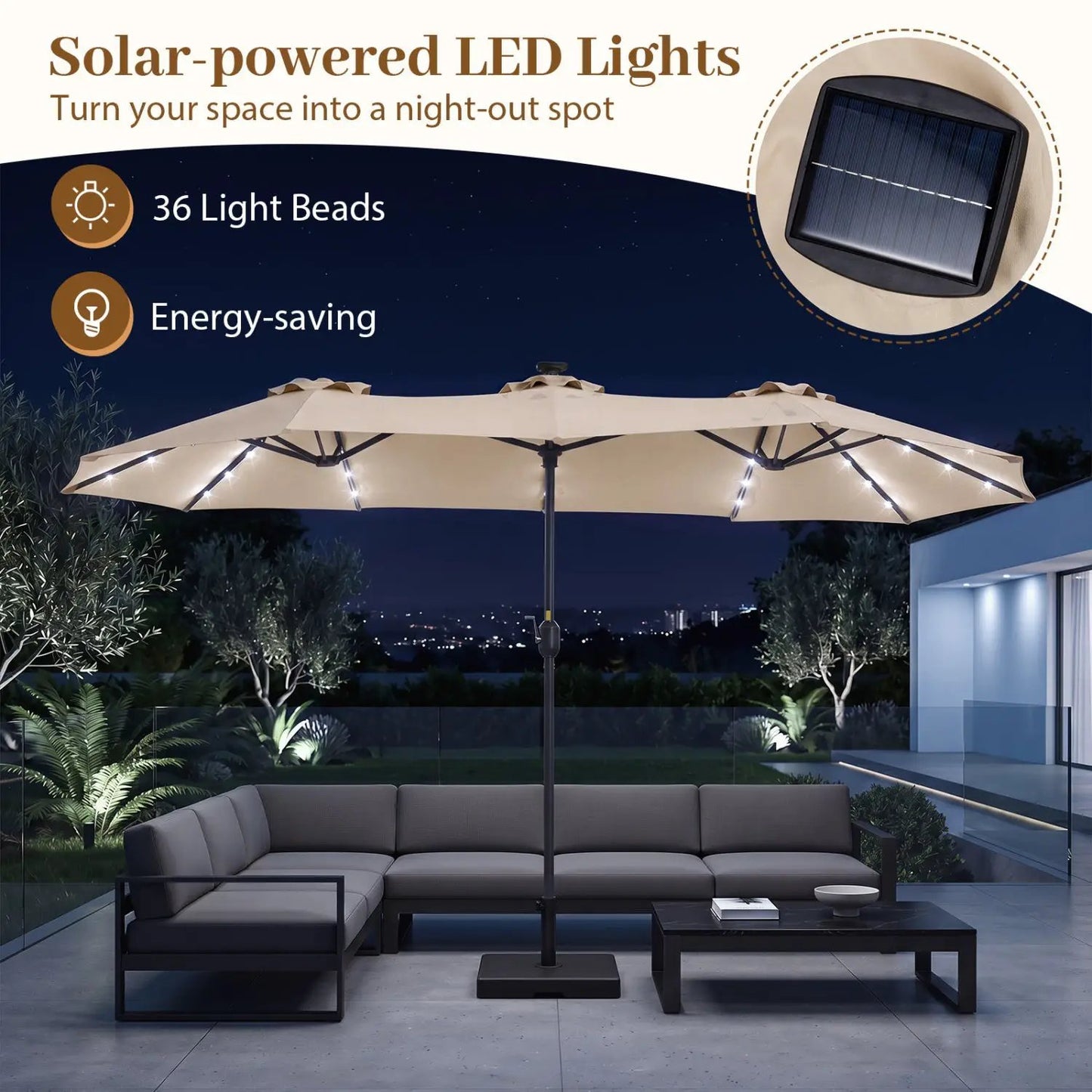 13 Ft Double-Sided Patio Umbrella with 36 LEDs