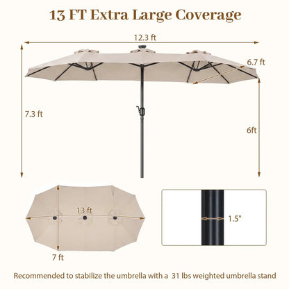 13 Ft Double-Sided Patio Umbrella with 36 LEDs