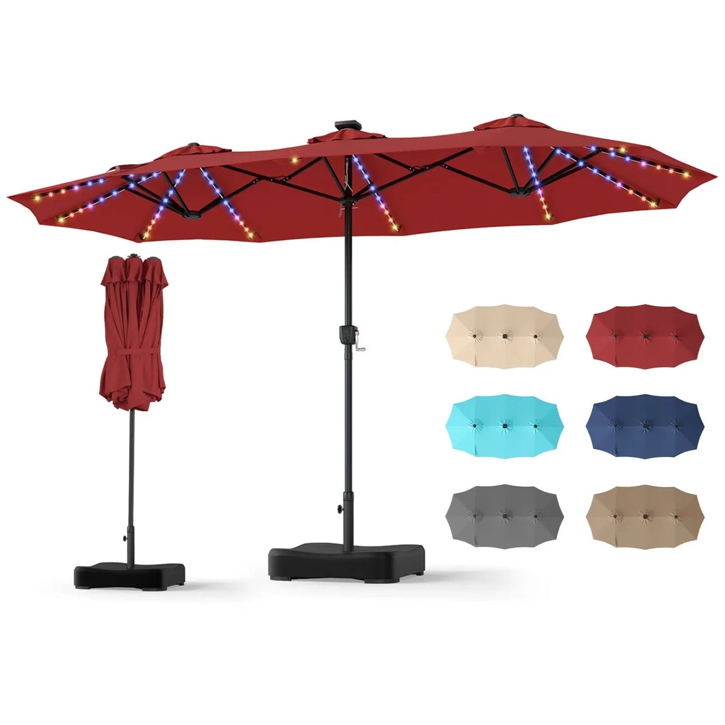 13 Ft Double Sided Patio Umbrella with Led Lights