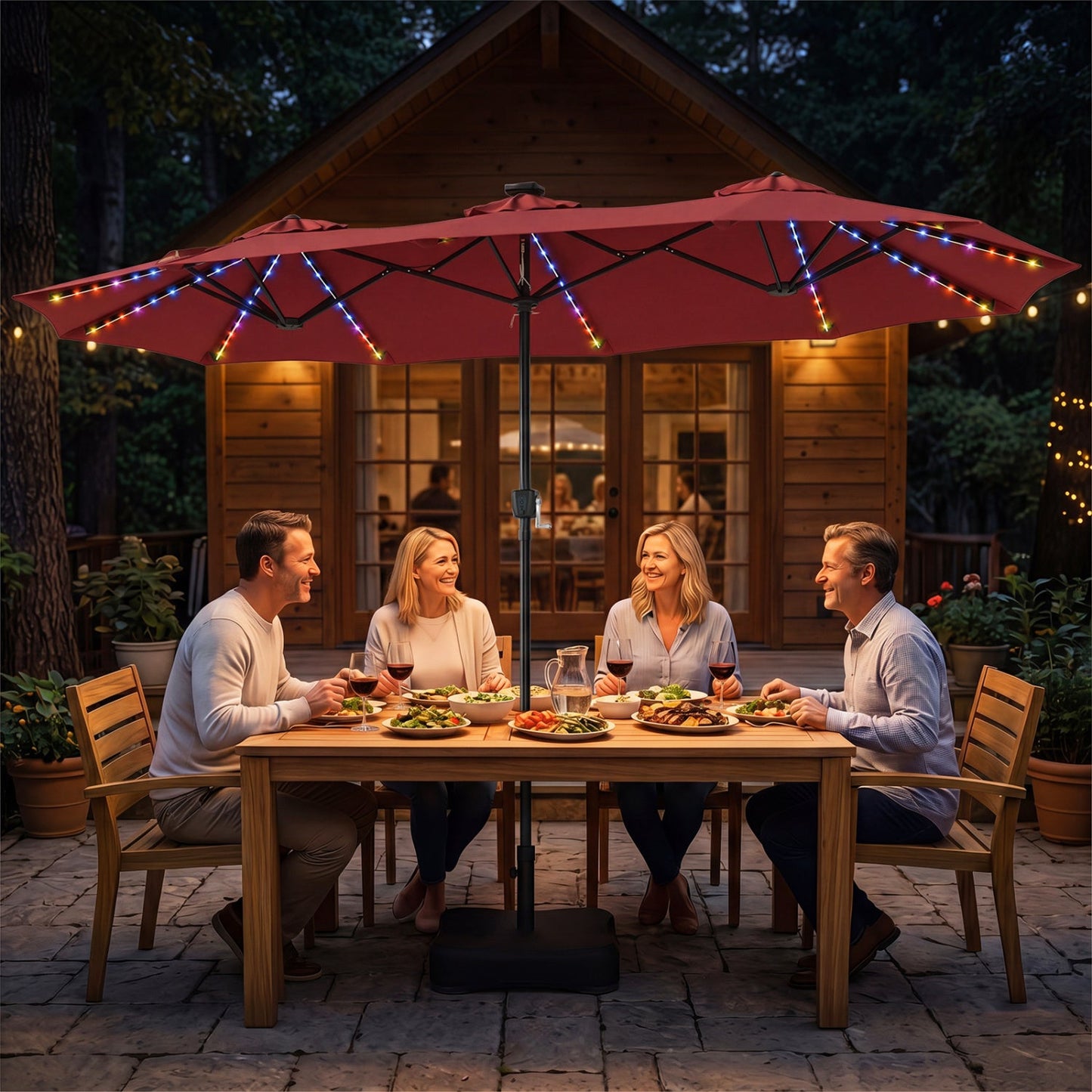 13 Ft Double Sided Patio Umbrella with Led Lights