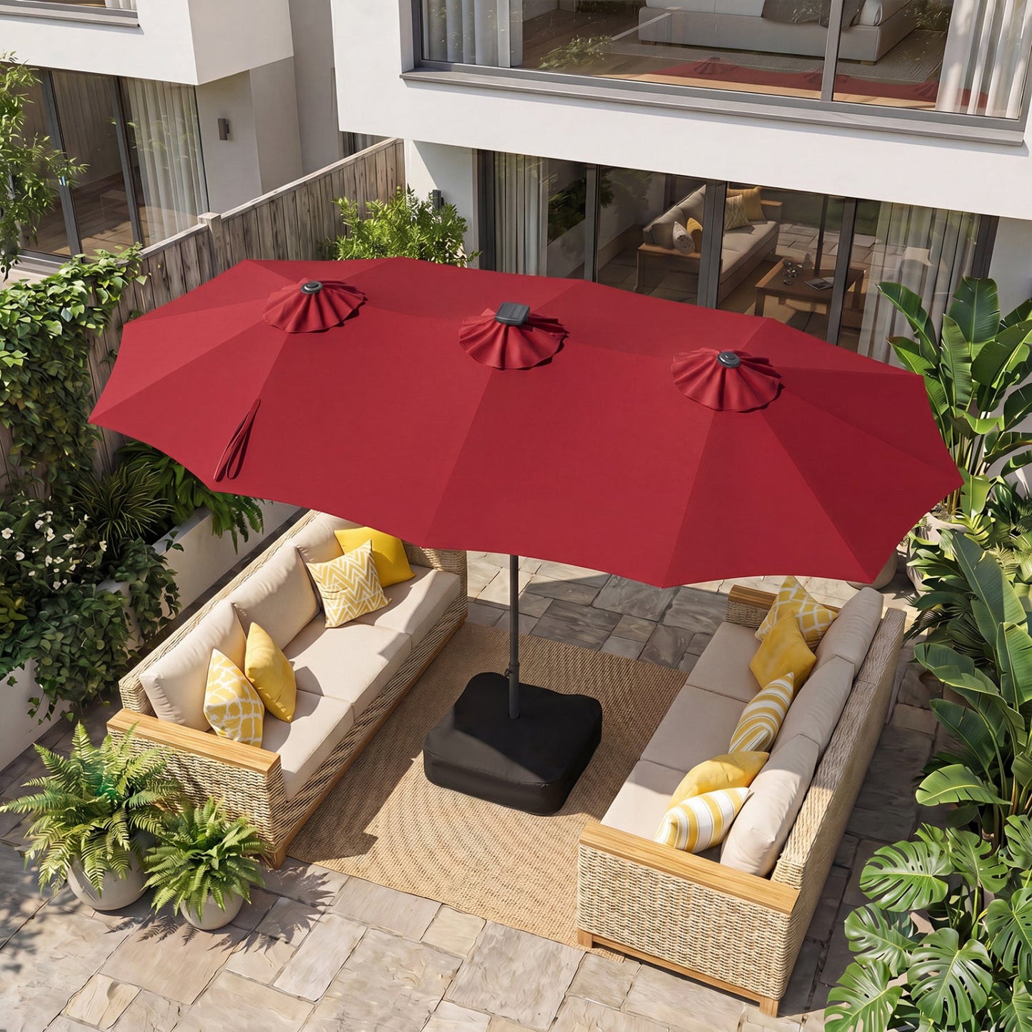 13 Ft Double Sided Patio Umbrella with Led Lights