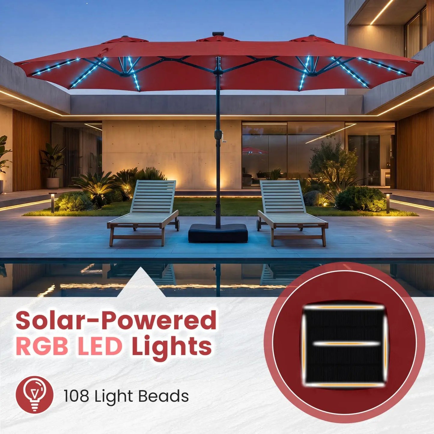 13 Ft Double Sided Patio Umbrella with Led Lights