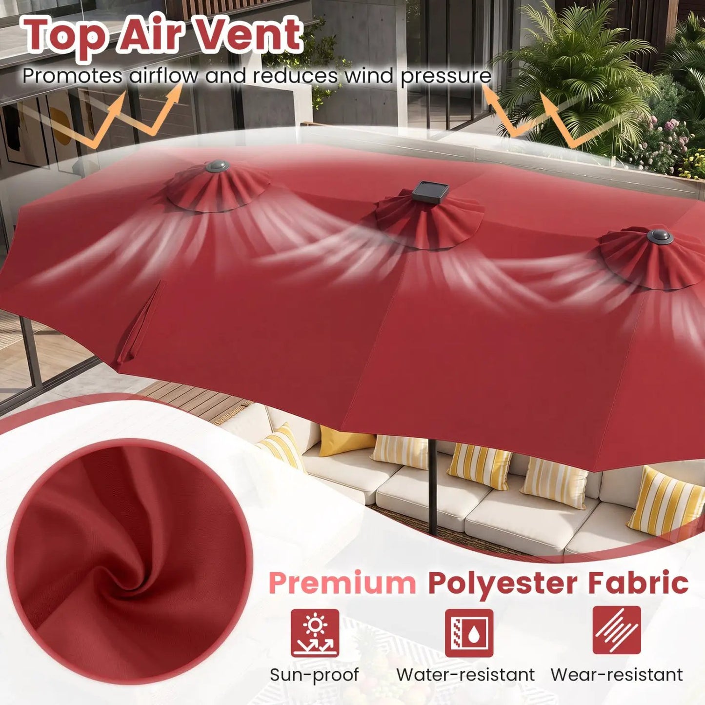 13 Ft Double Sided Patio Umbrella with Led Lights