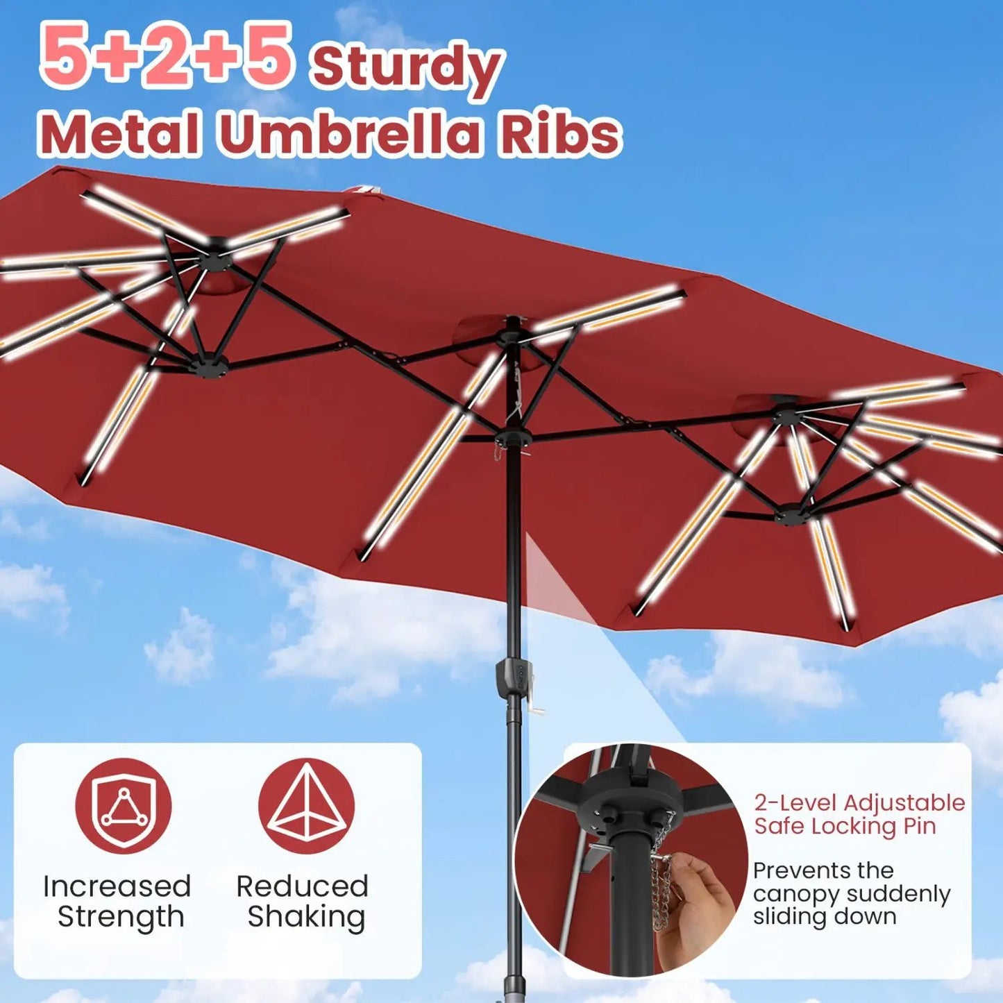 13 Ft Double Sided Patio Umbrella with Led Lights