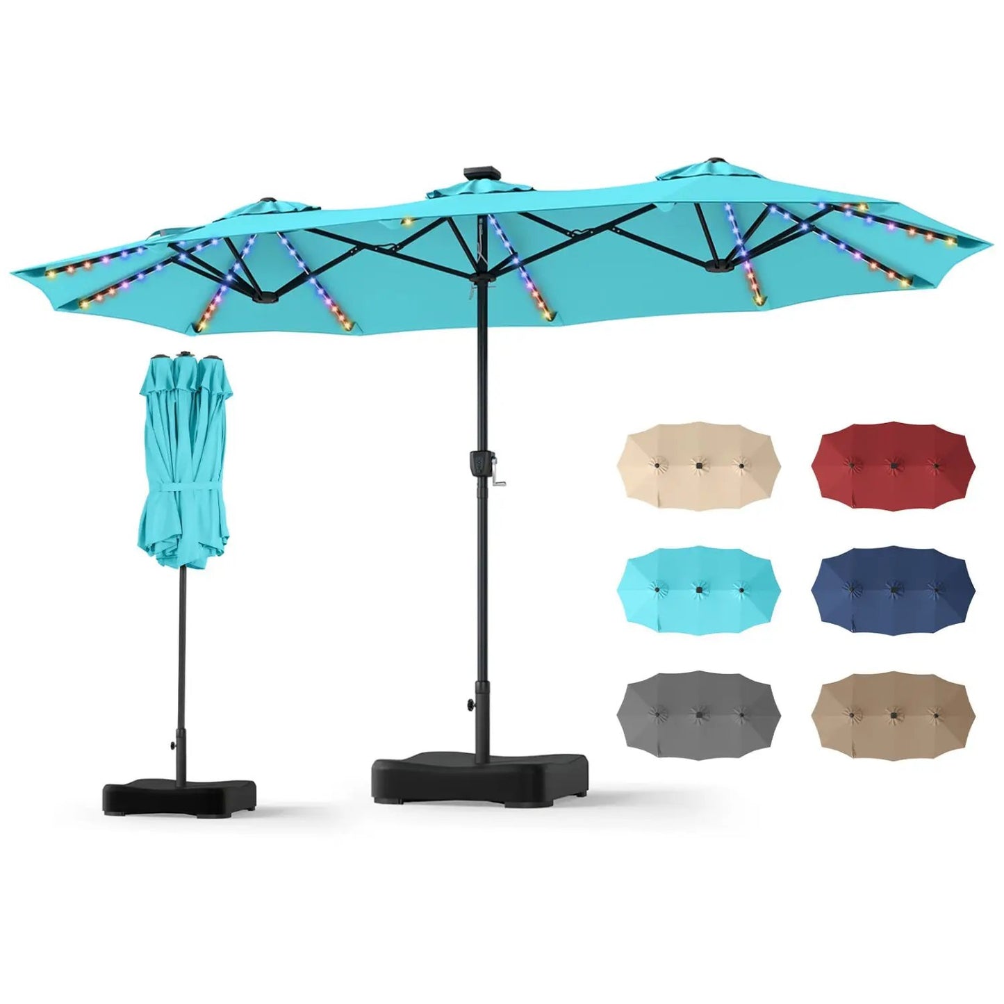 13 Ft Double Sided Patio Umbrella with Led Lights