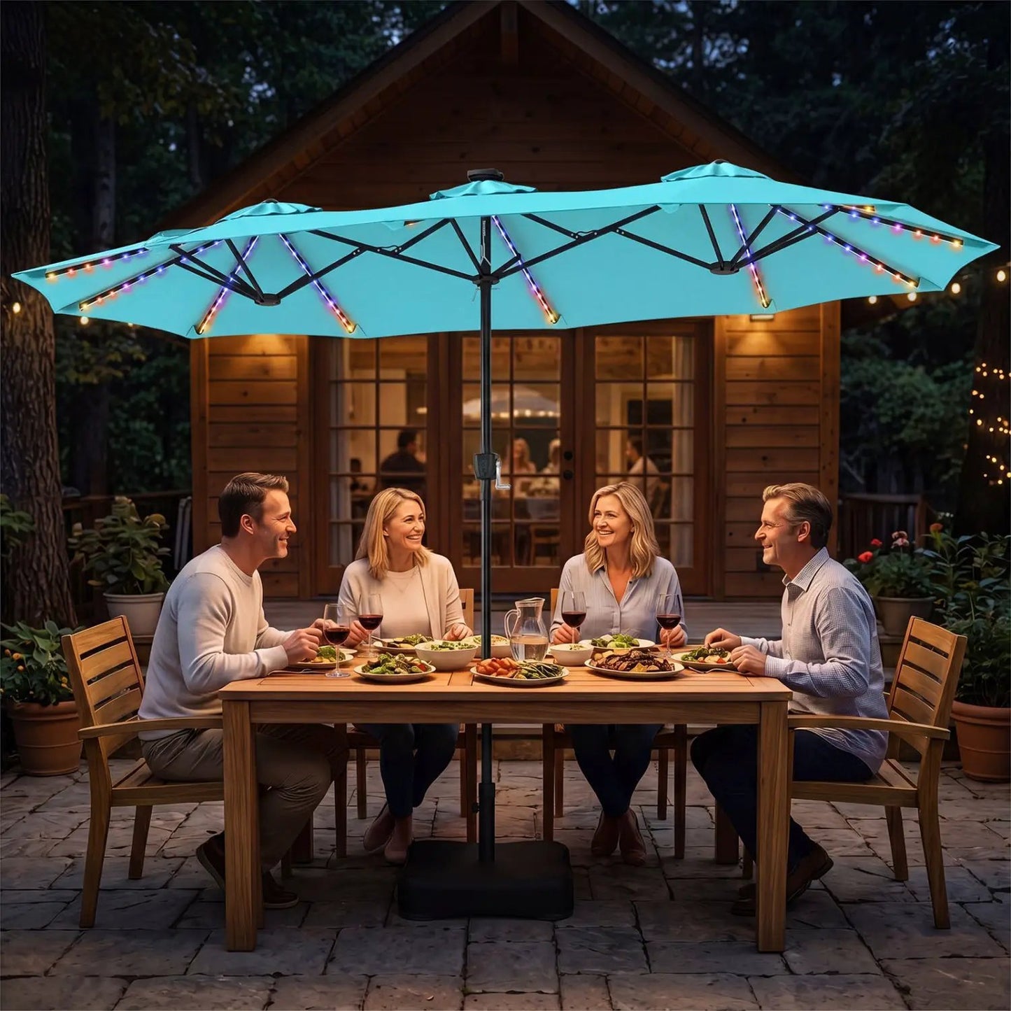 13 Ft Double Sided Patio Umbrella with Led Lights